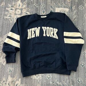 New York Heavyweight Navy Crewneck Sweatshirt with Bold Lettering